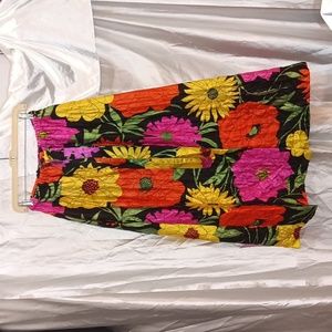 Vintage button down bold colored floral quilted hostess maxi Skirt 60s